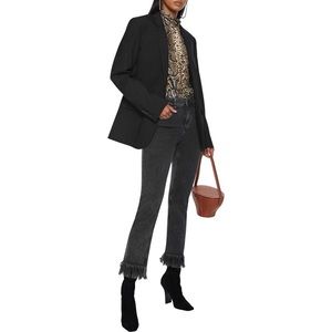 Maje Panakog Frayed High Rise Slim Leg Jeans in Black 32